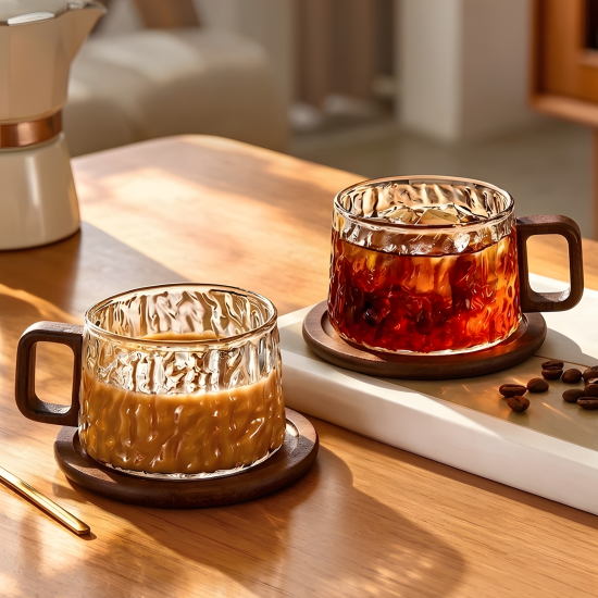 Glass Mug With Wooden Saucer - 250 ml